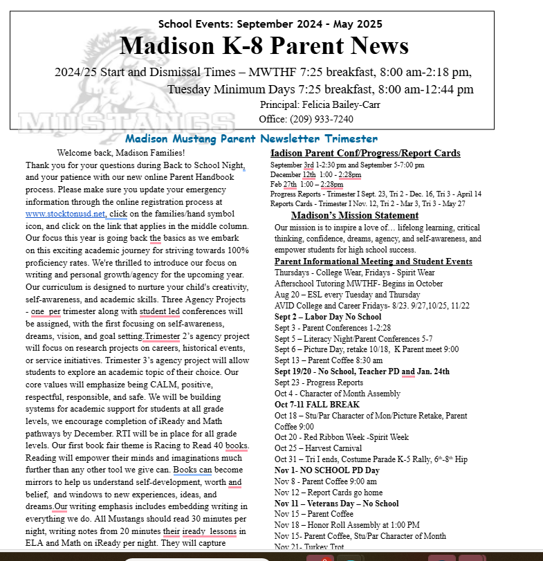  Madison Parent Newsletter for Trimester I